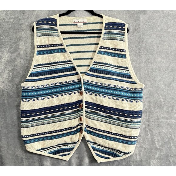 Vintage FORELLI Women Sweater Size 1X Ivory 90s Sleeveless Button Front 39-10 - Picture 1 of 9